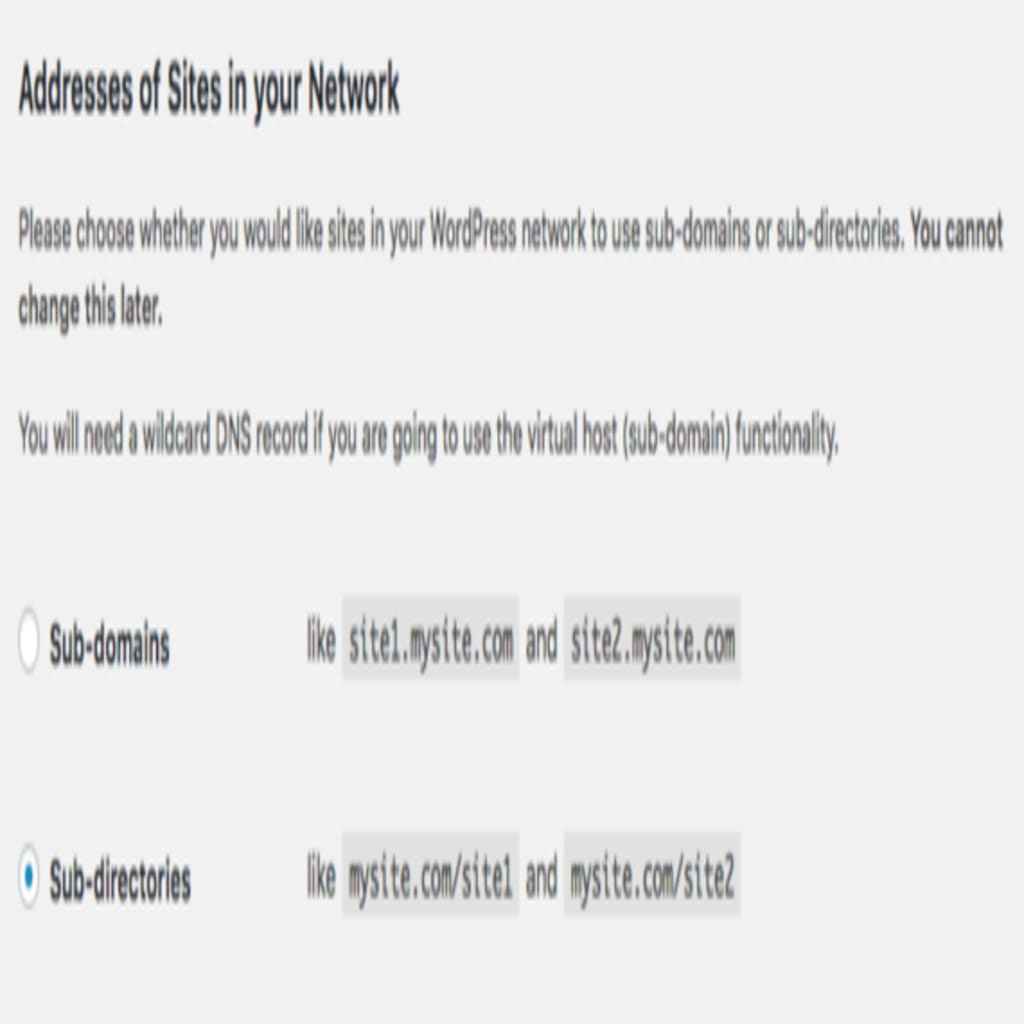 subdirectories or subdomains section