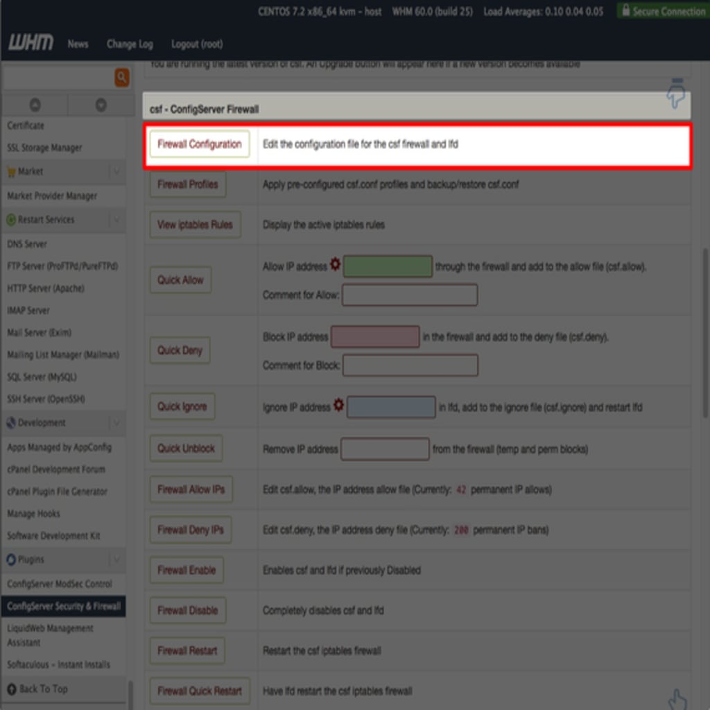 firewall configuration button highlighted