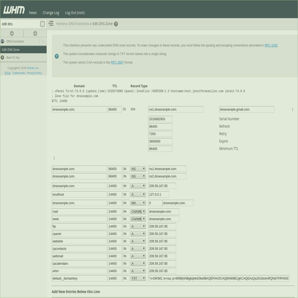 DNS Zone in WHM