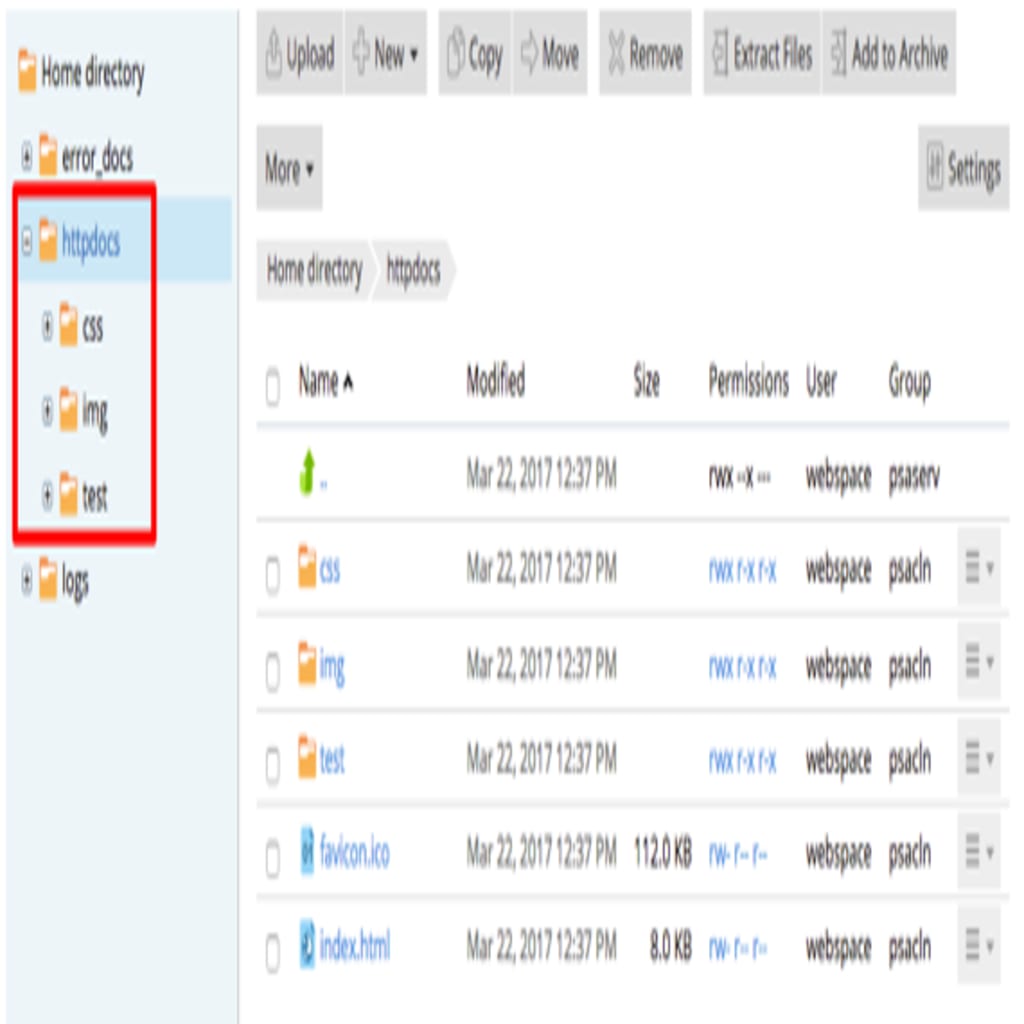 File Manager home with file tree highlighted