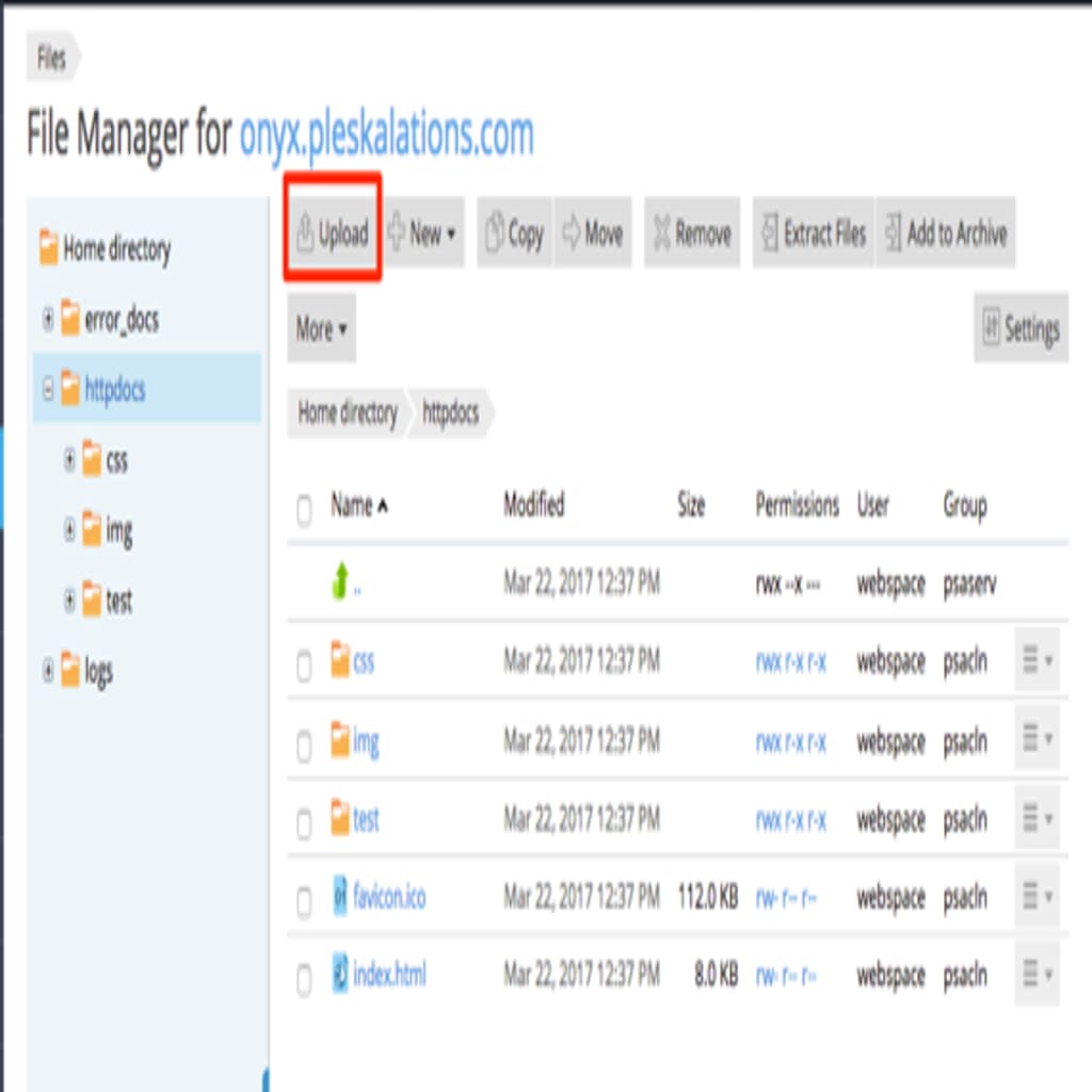Upload button highlighted
