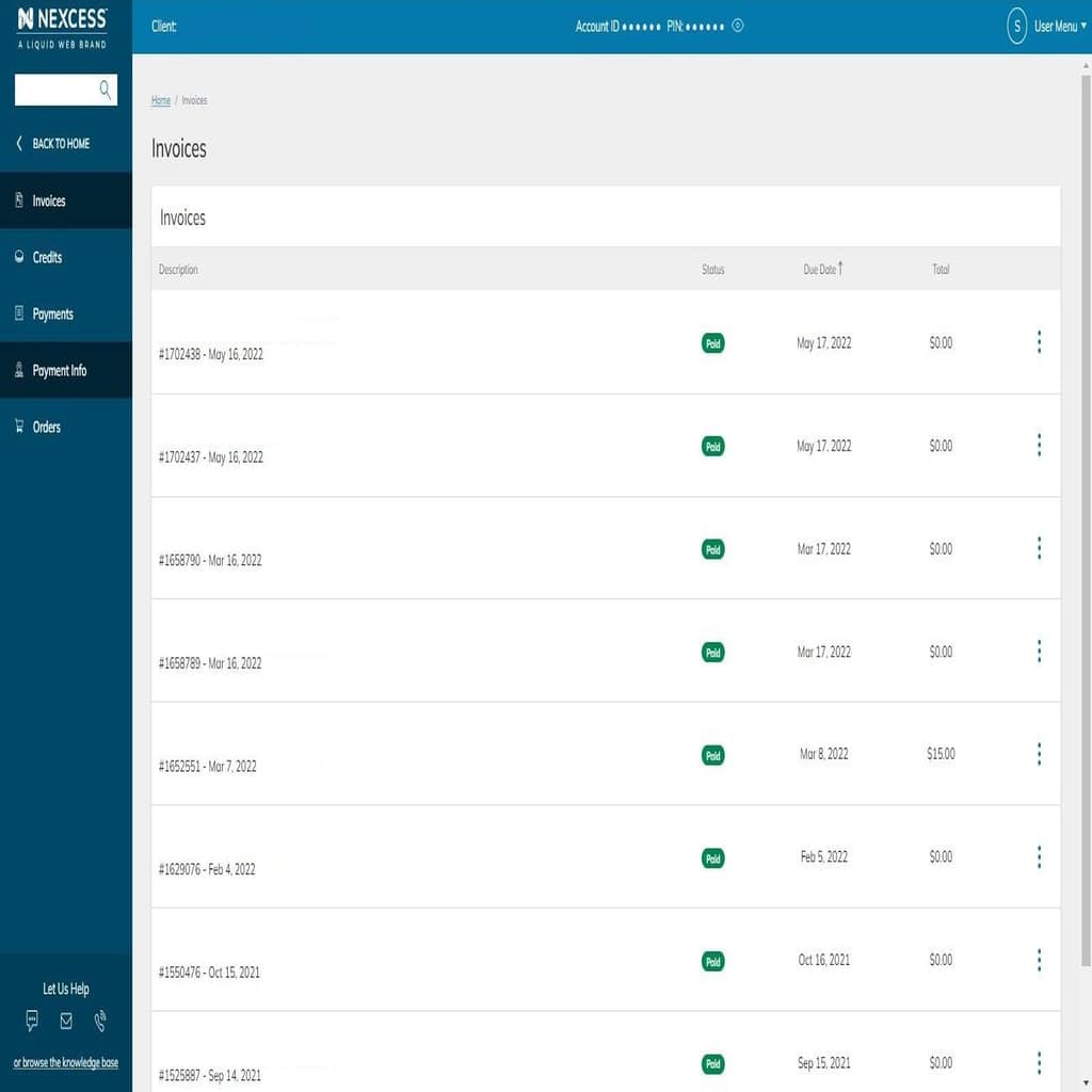 Within the Billing section, click on the Invoice tab. You can view all the invoices issued for services performed with your account.
