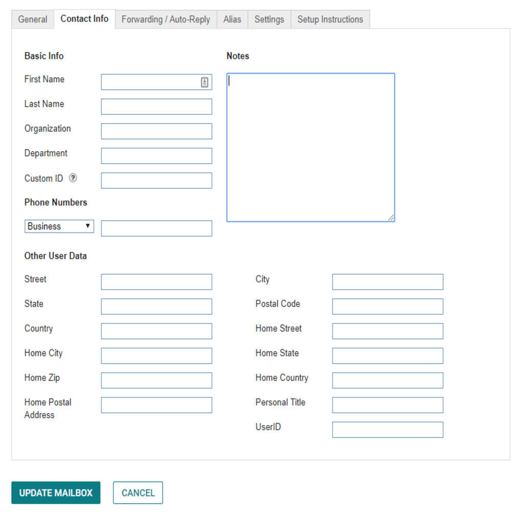 contact info tab