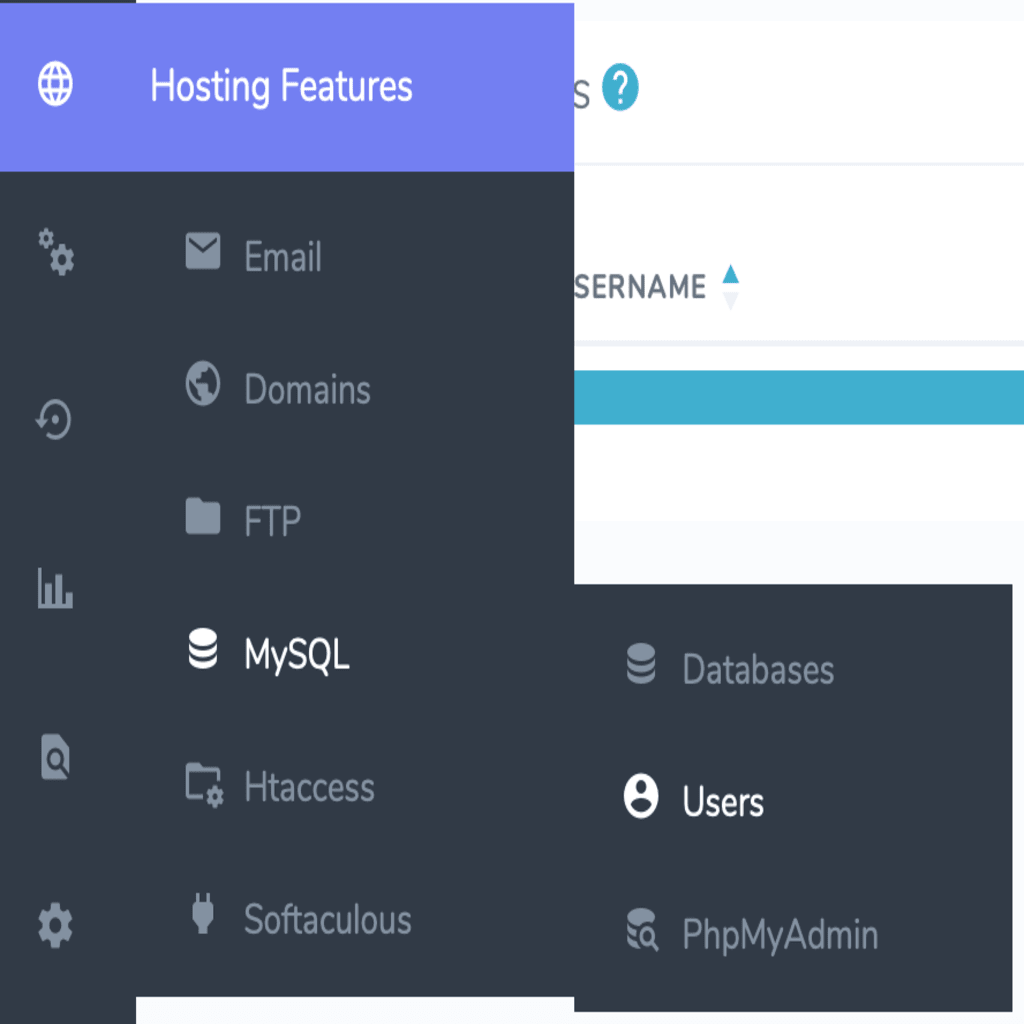 mysql user link highlighted