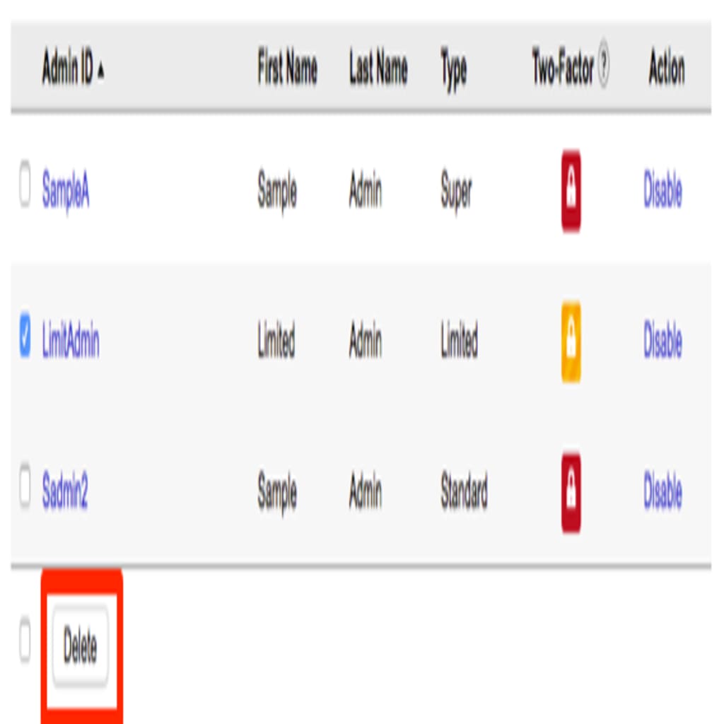 delete button highlighted