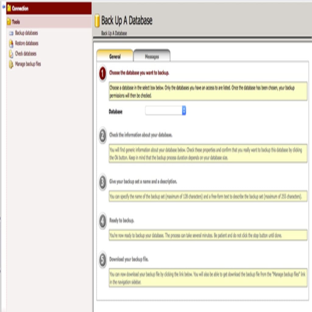backup database home page
