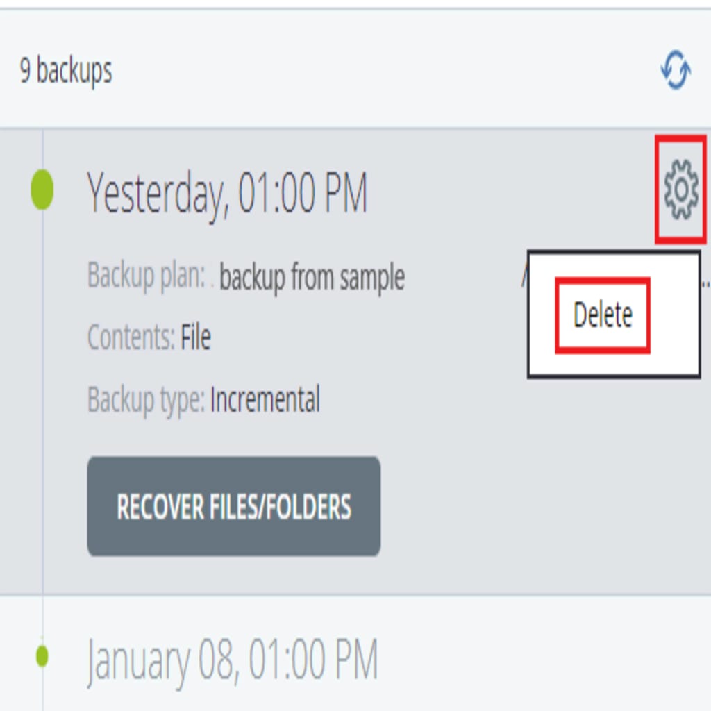 Image depicts deleting an acronis backup.