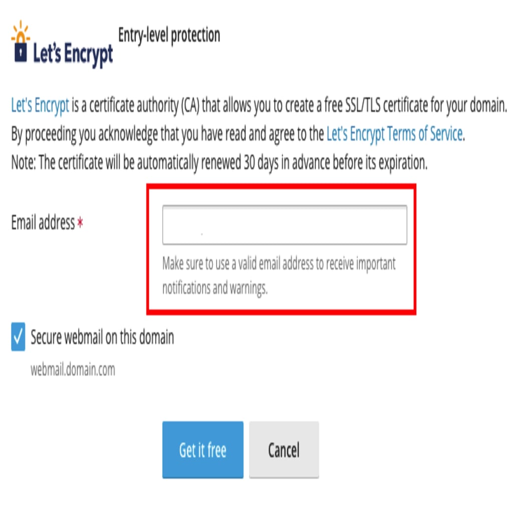 enter email for ssl certificate