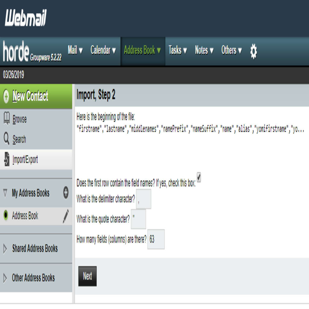 import screen, step 2