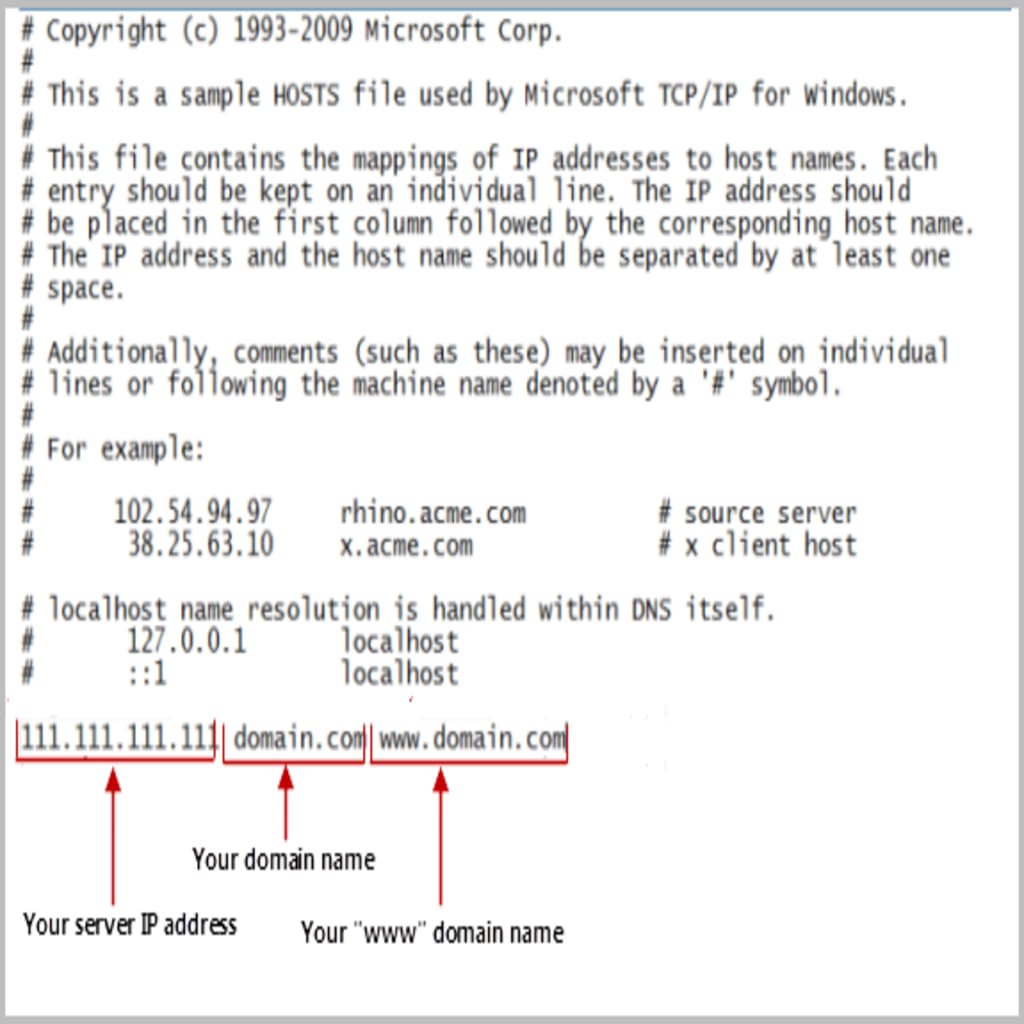 Example Hosts File Edited in Notepad