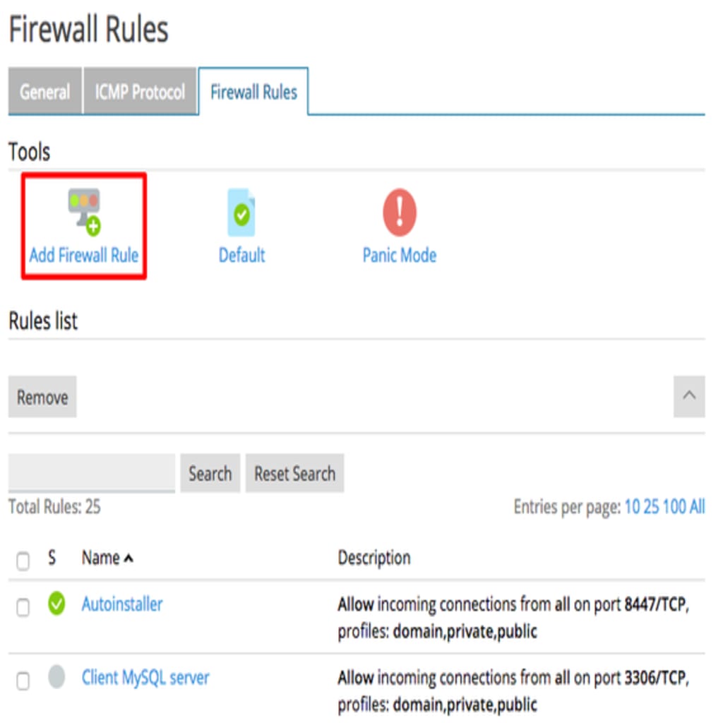 add firewall rule highlighted