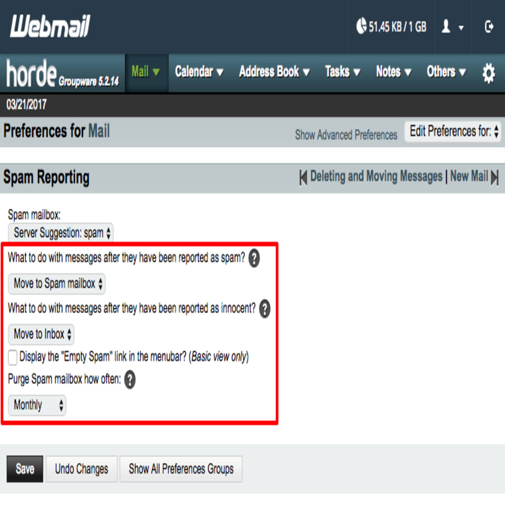 choosing spam settings