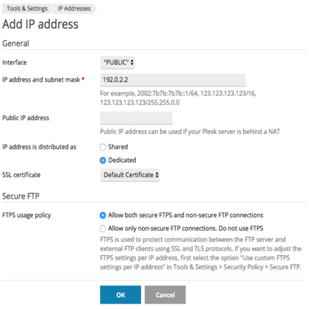 ip address entered in ip address and subnet mask