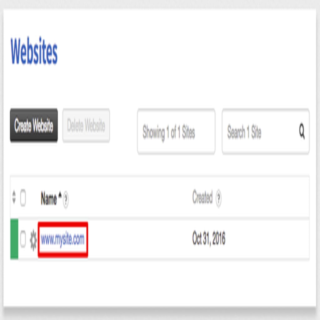 site name highlighted