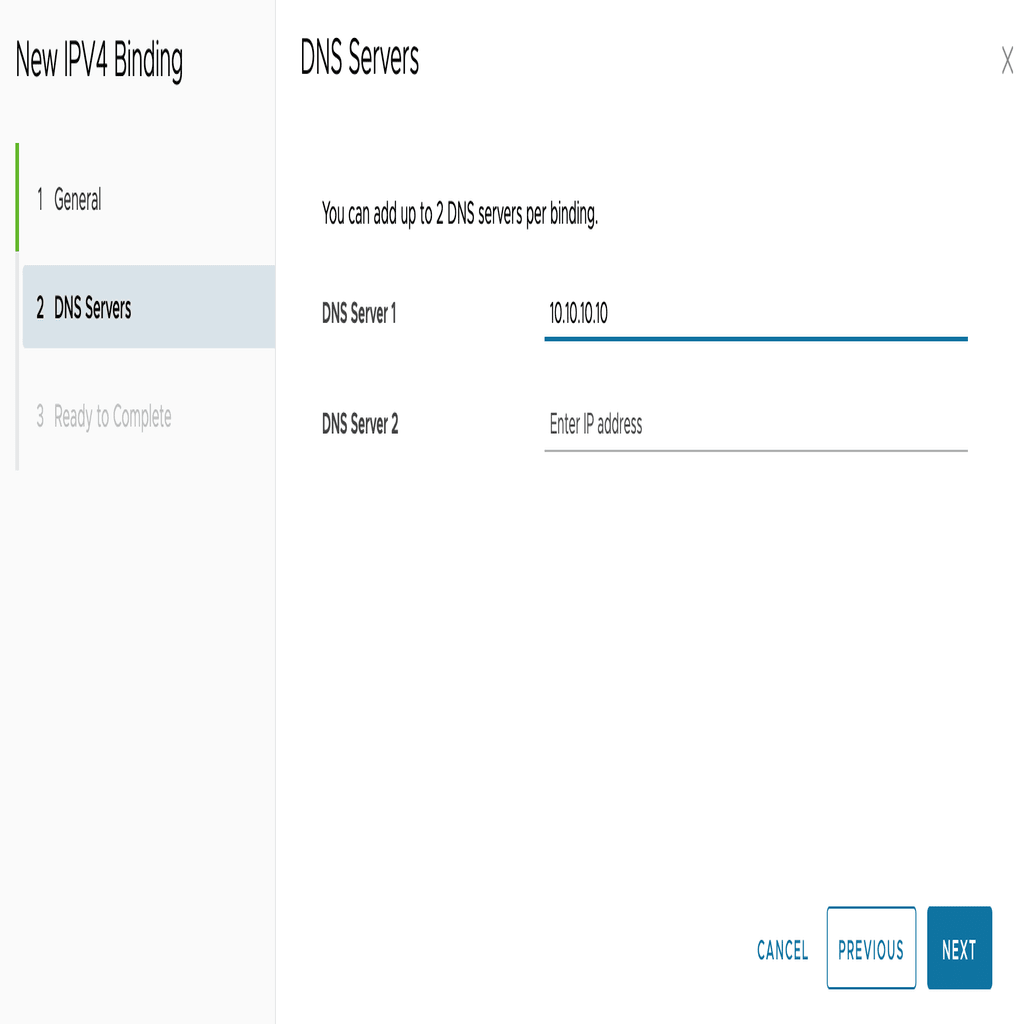 dns server assignment screen