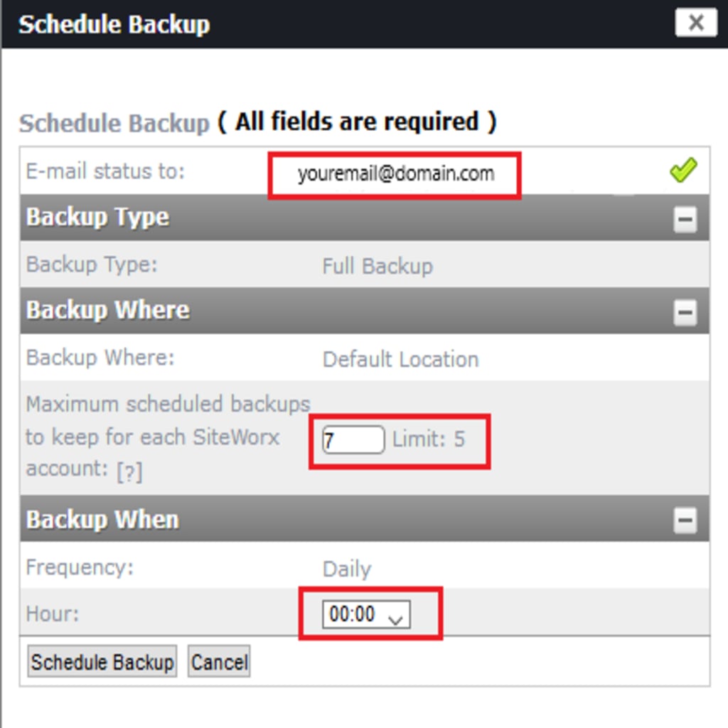 additional details of backup schedule