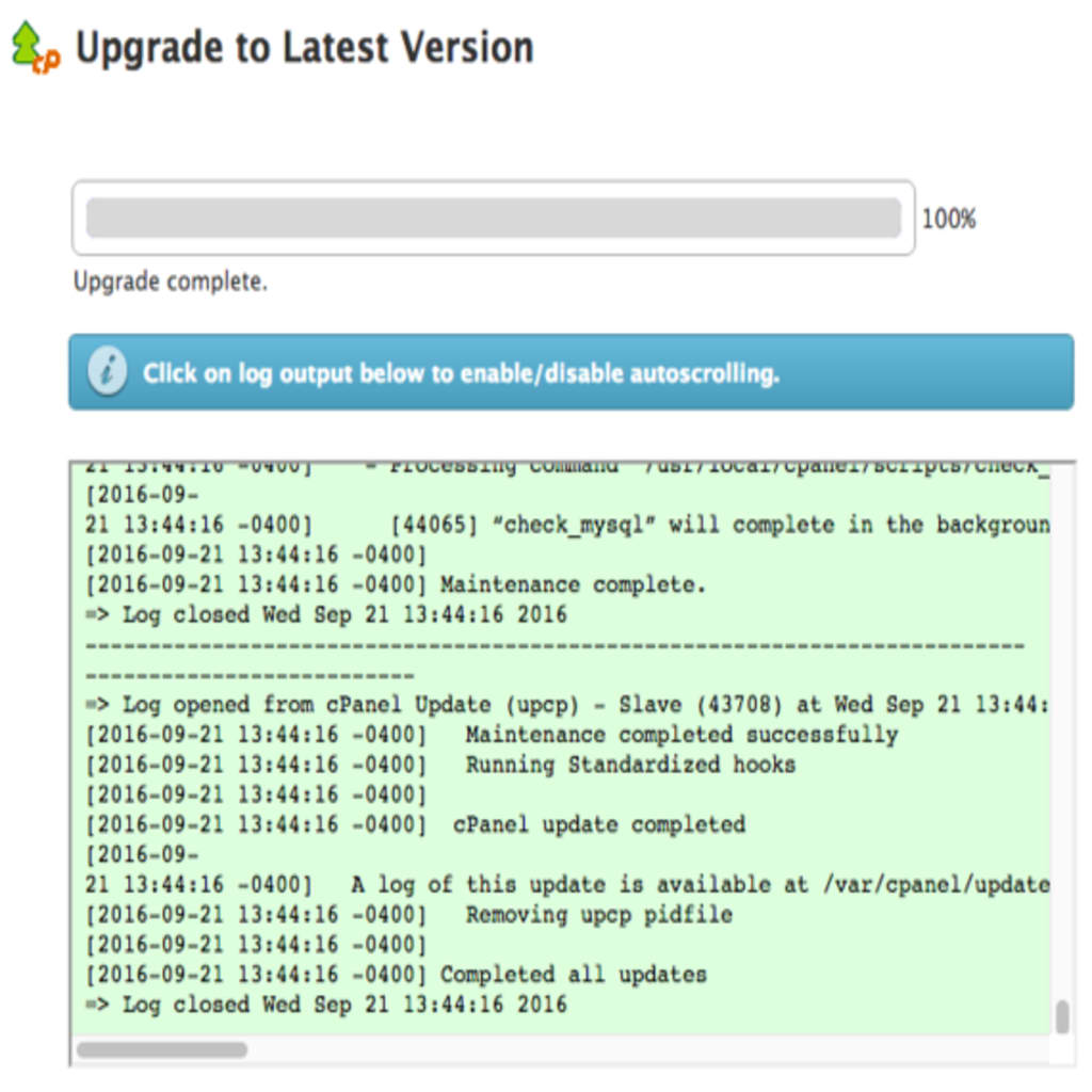 successful upgrade message