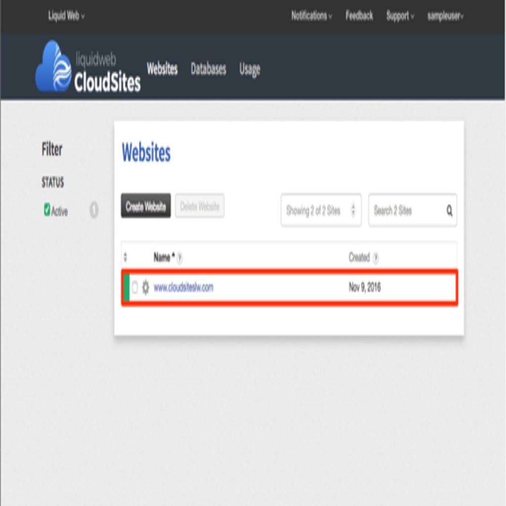 site selected on home page of cloud sites