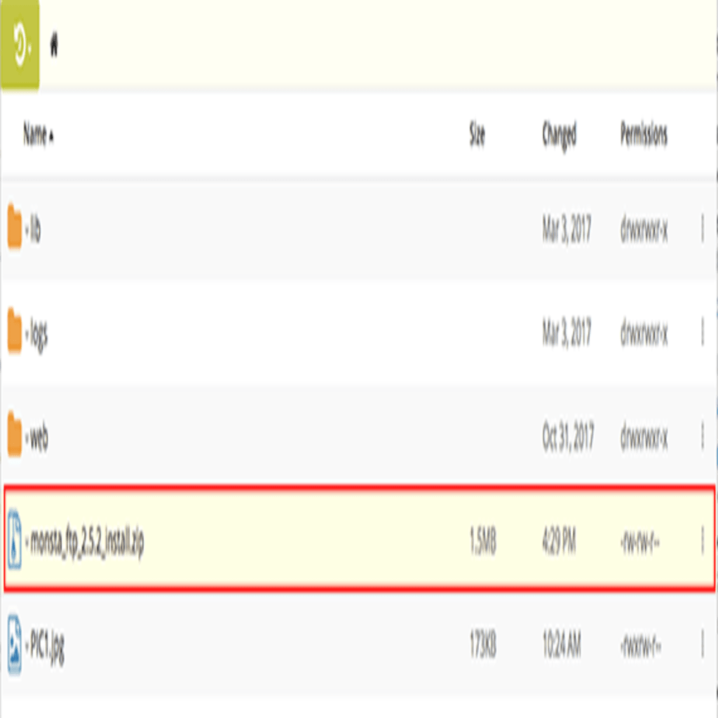 zip file highlighted in directory