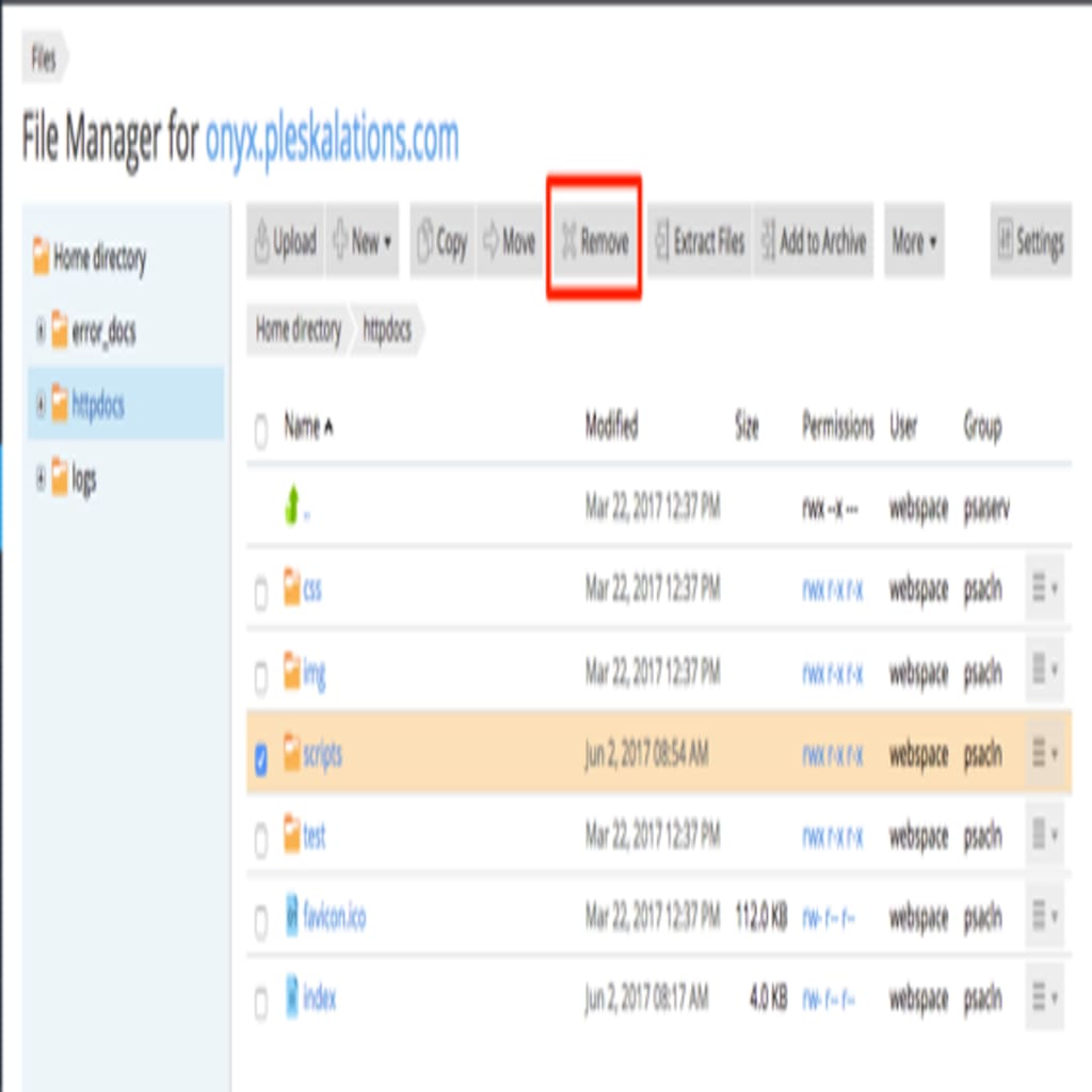 remove button highlighted