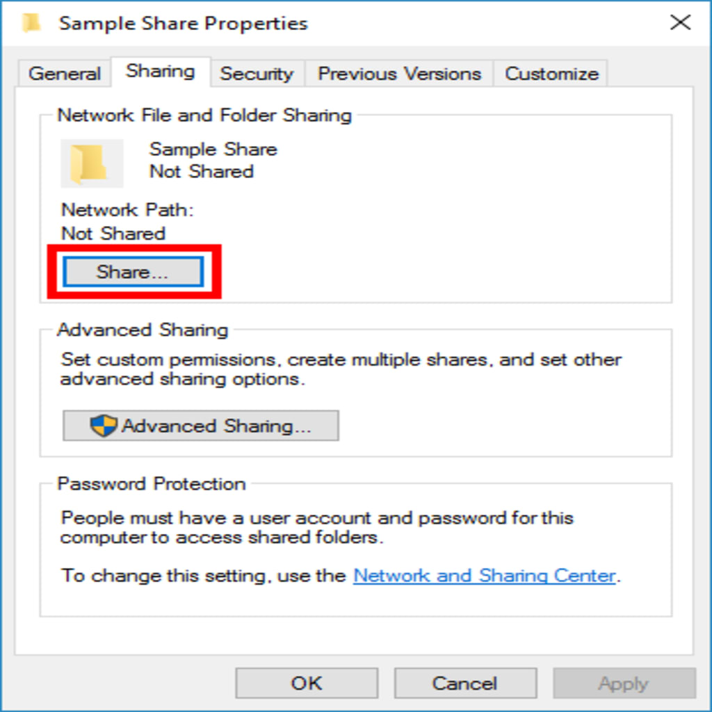 share button highlighted