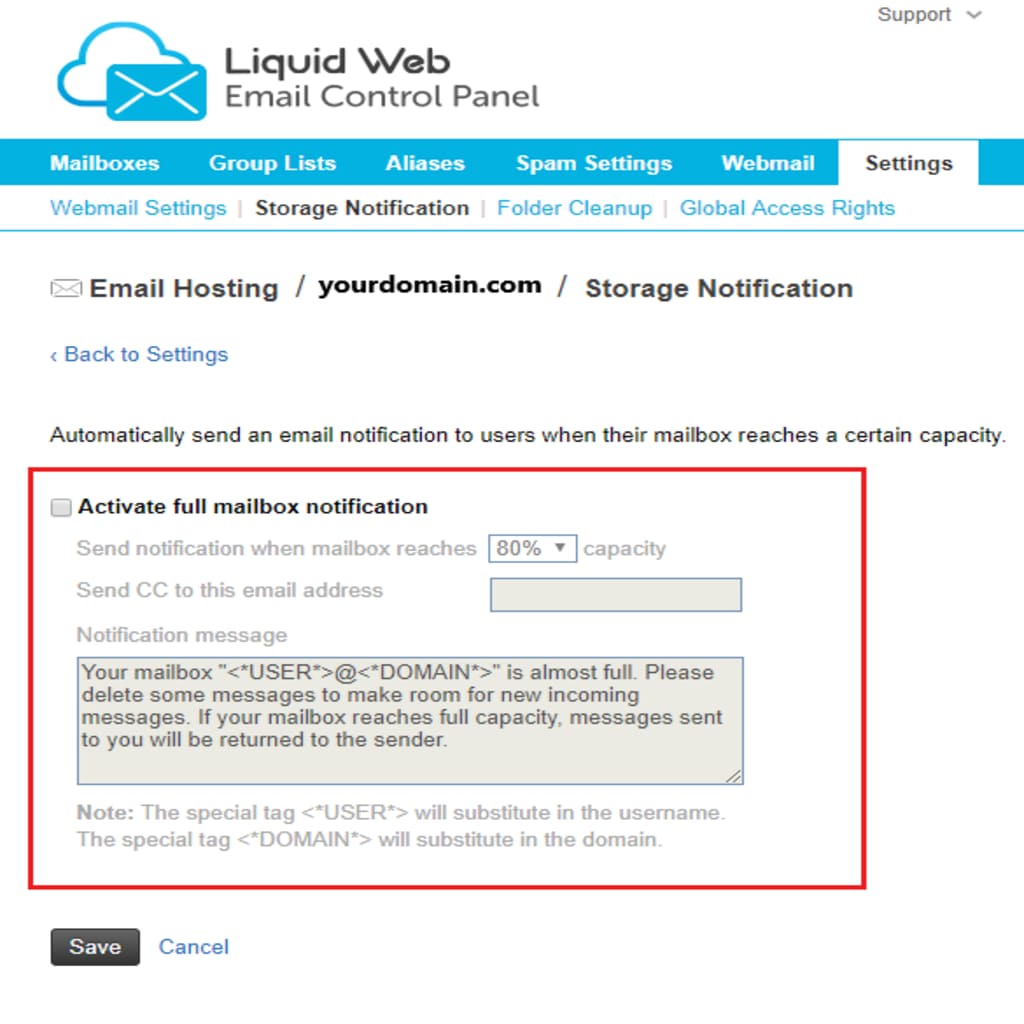mailbox notification options