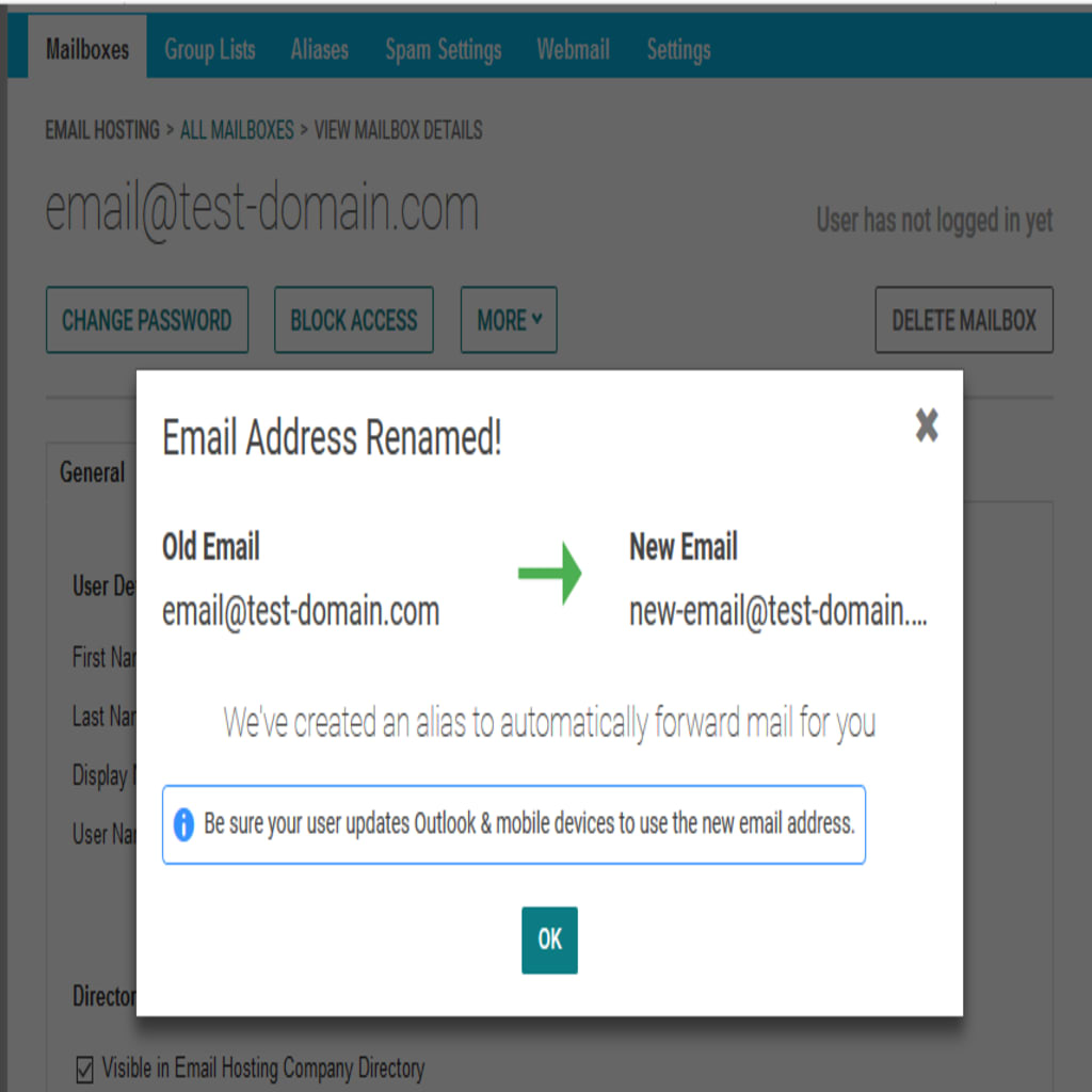 new email alias created
