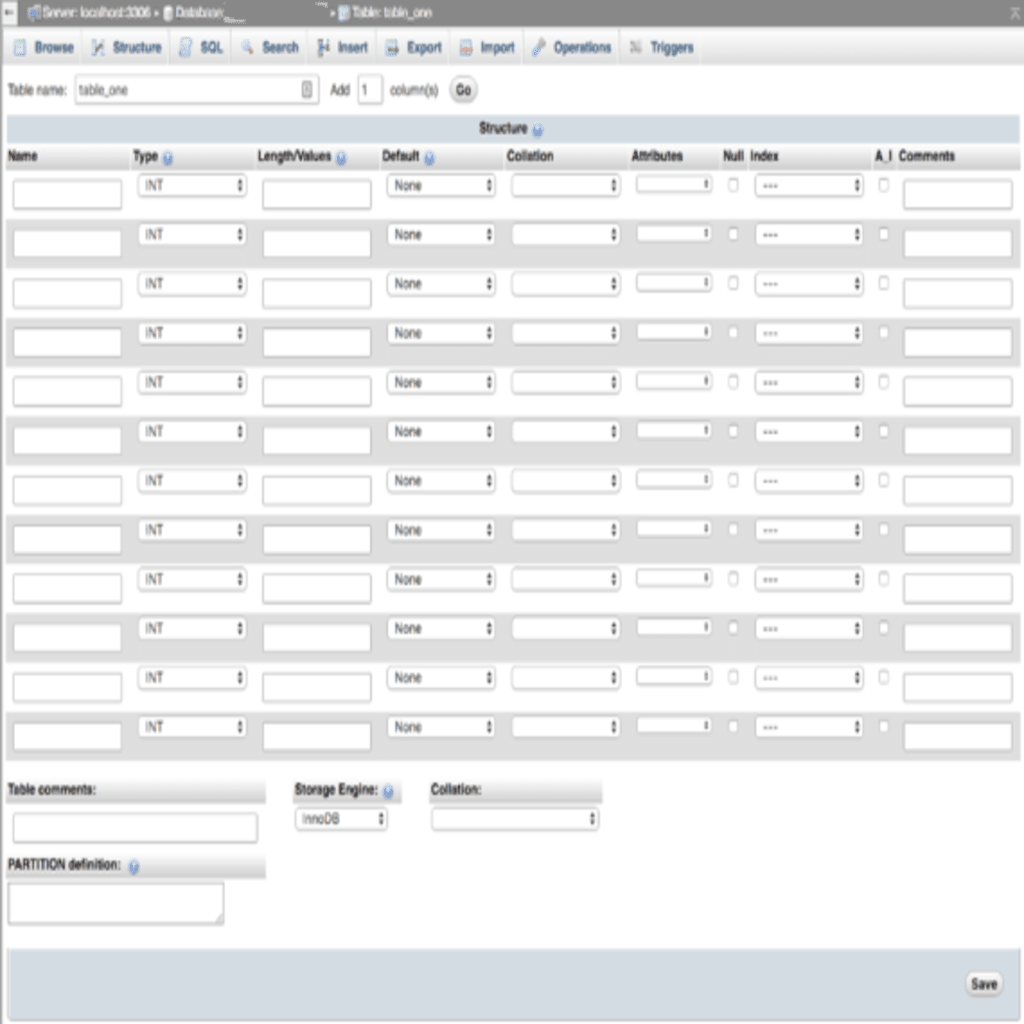 example of database in phpmyadmin