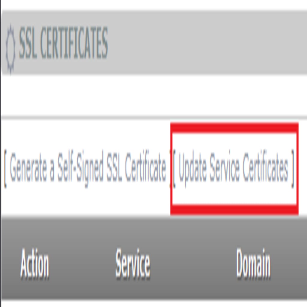 update service certificates link highlighted