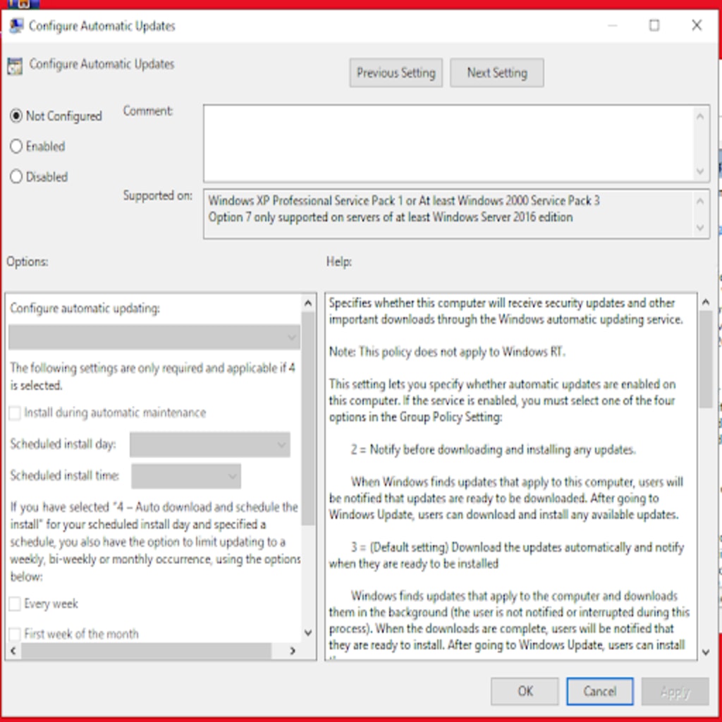 automatic updates options