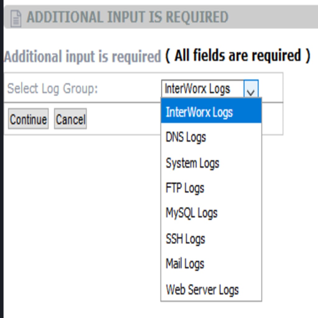 log file dropdown menu