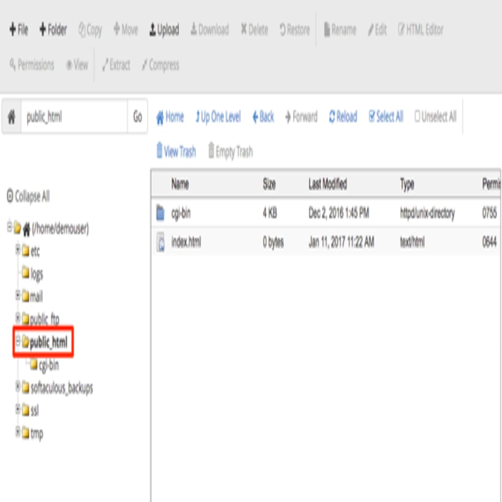public_html directory highlighted