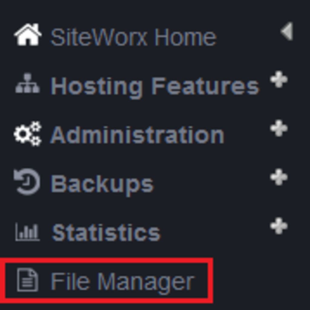 file manager link highlighted