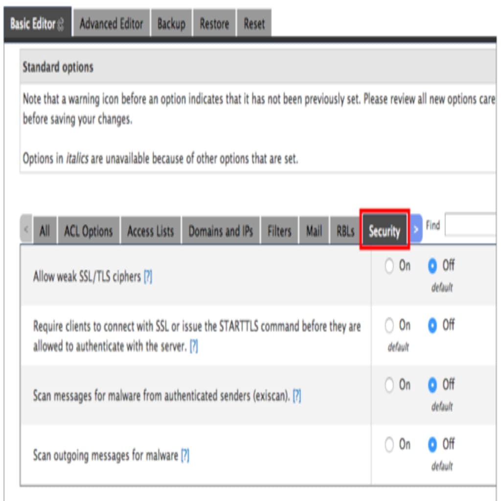 security tab highlighted