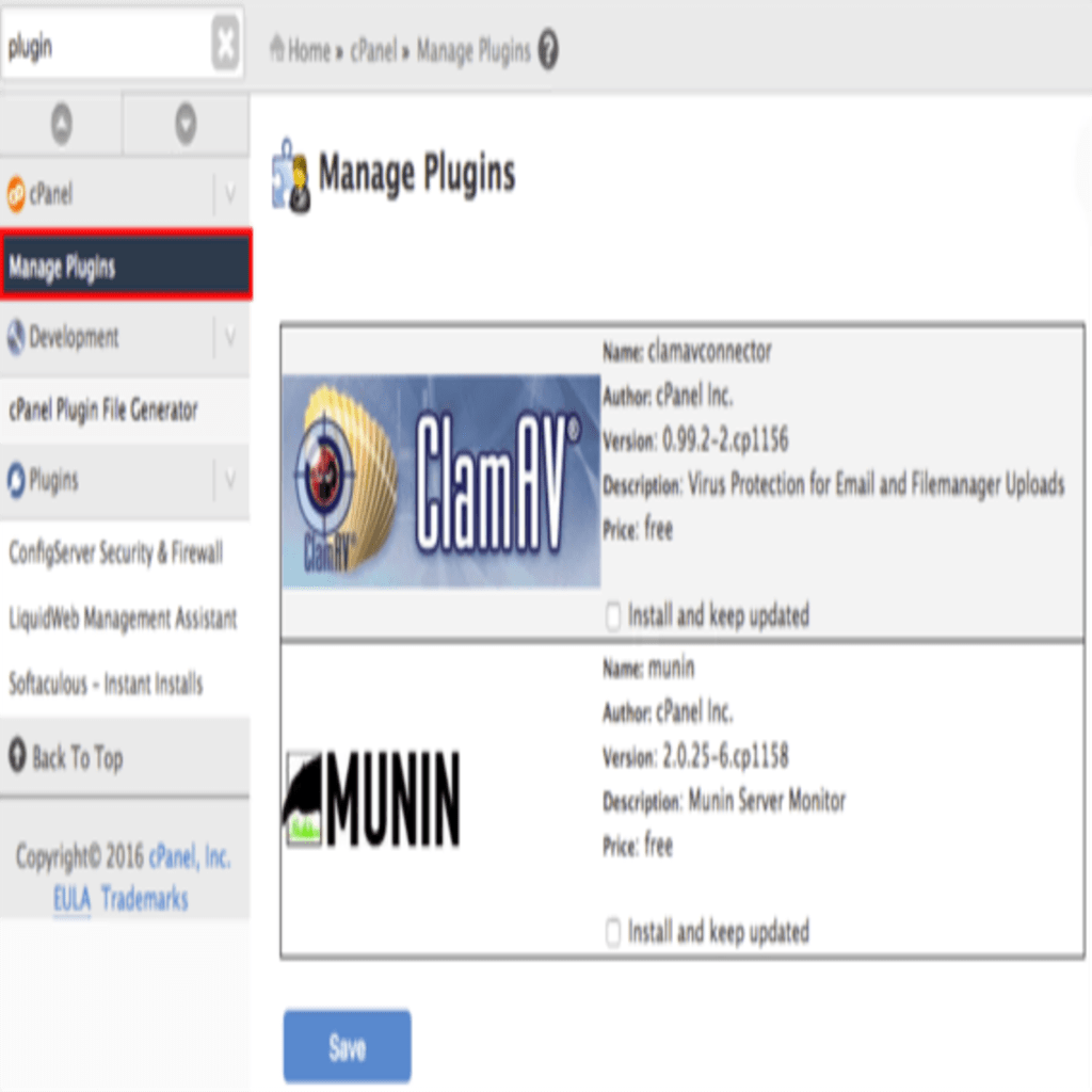 manage plugins highlighted