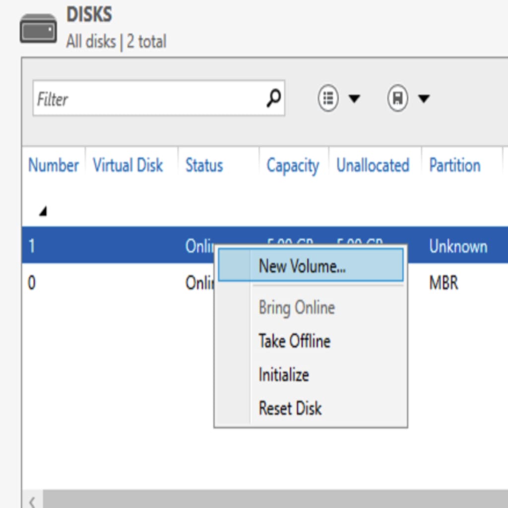 create new volume menu