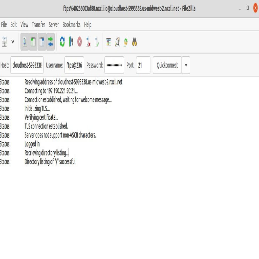 FileZilla will list all connection information, letting you know that TLS has been initialized and it has checked the destination server’s SSL/TLS certificate. The directory listing of “/” means that the FileZilla FTPS client has listed everything the user has been granted access to.