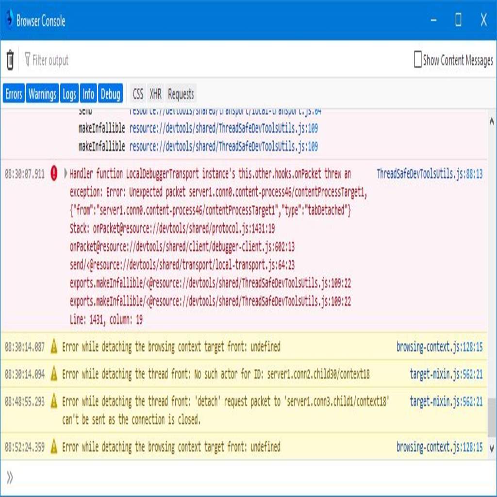 The browser console looks something like this image.