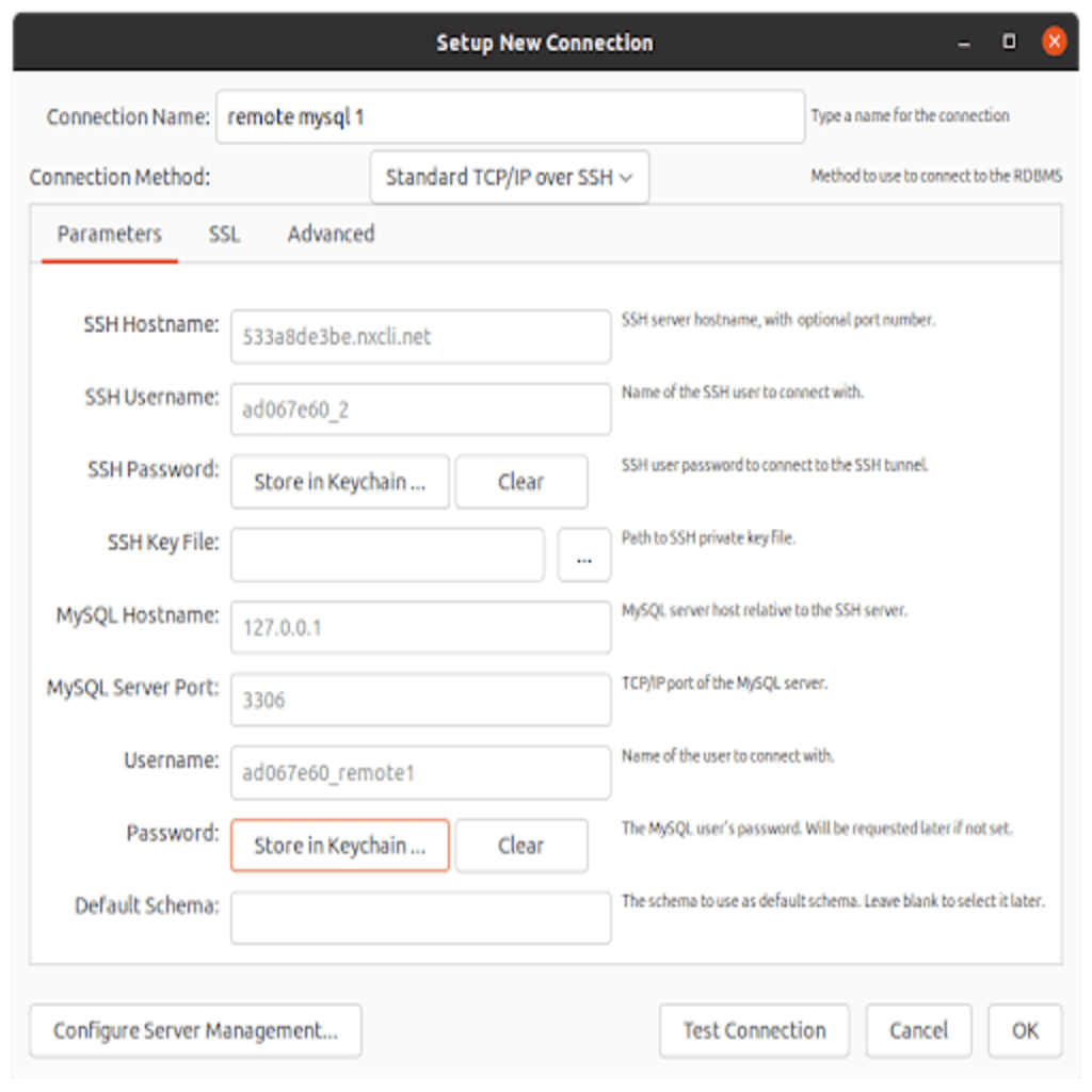 connection parameters