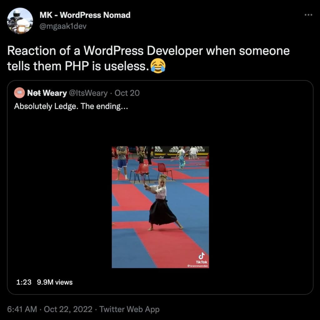 Tweet from @mgaak1dev that reads