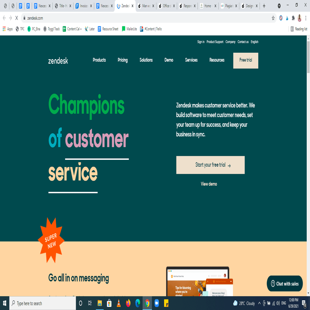 Zendesk’s homepage example