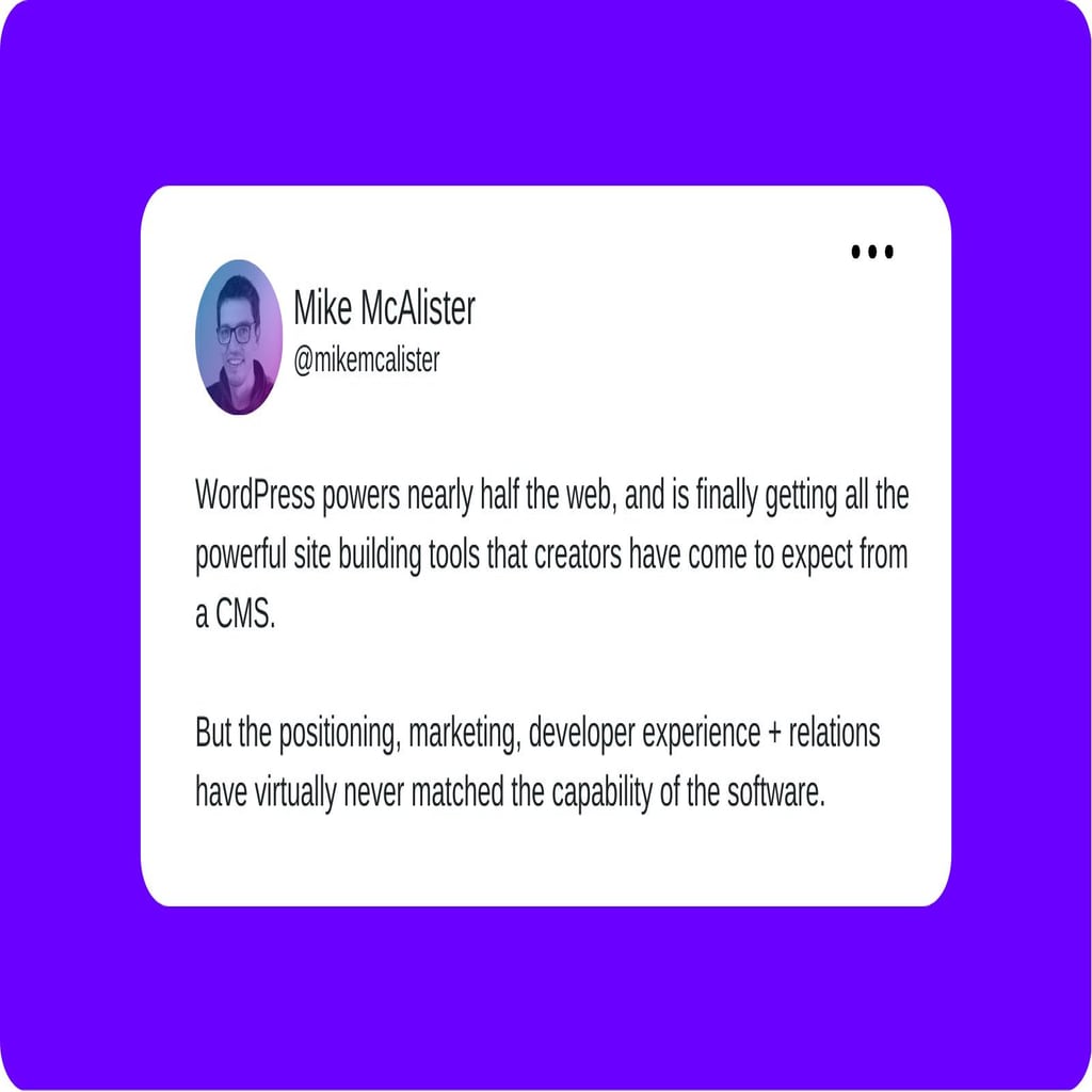 A tweet from Mike McAlister layered over a purple background that reads