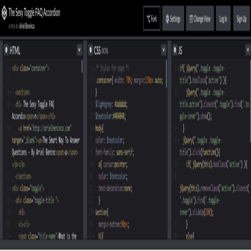 sexy toggle accordion faq template