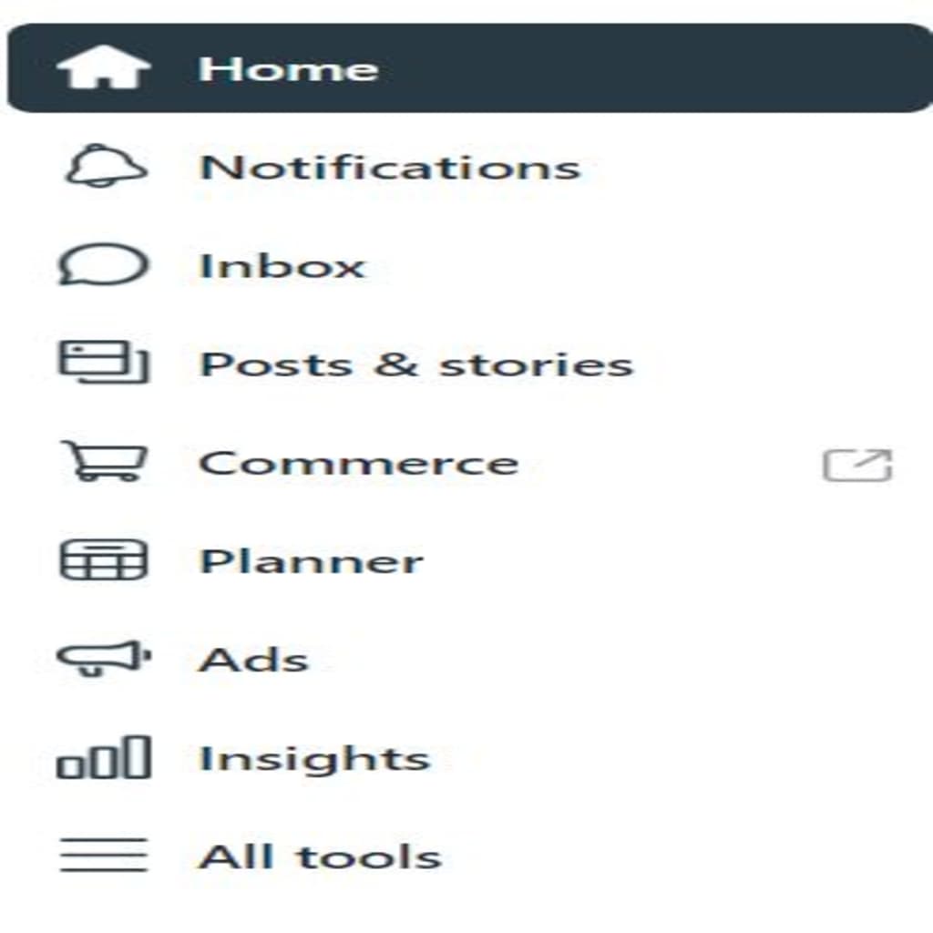 Mobile view of the Meta Business Suite menu options.