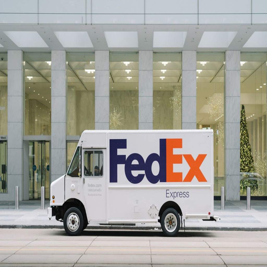 FedEx truck on the road.
