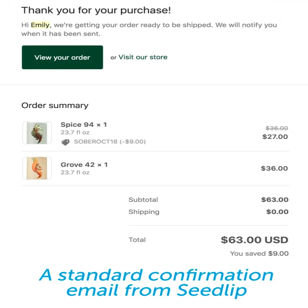 Seedlip email example