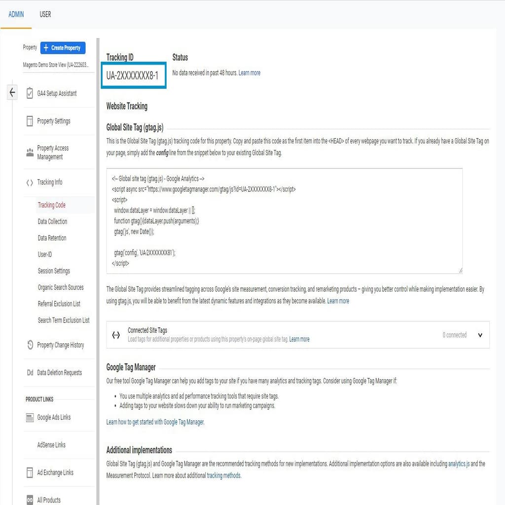 Copy Universal Analytics Tracking ID.