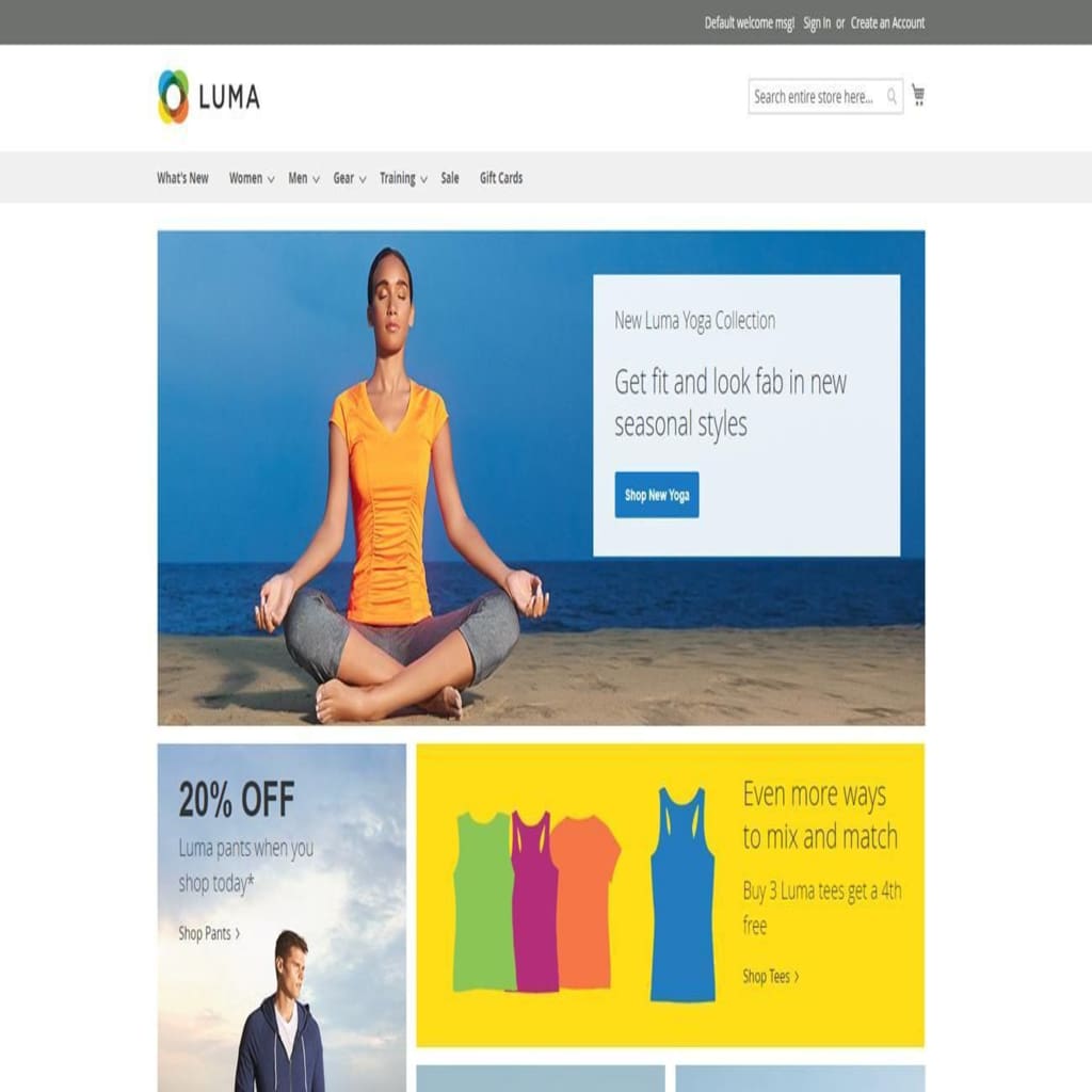 Magento 2 Luma theme homepage.