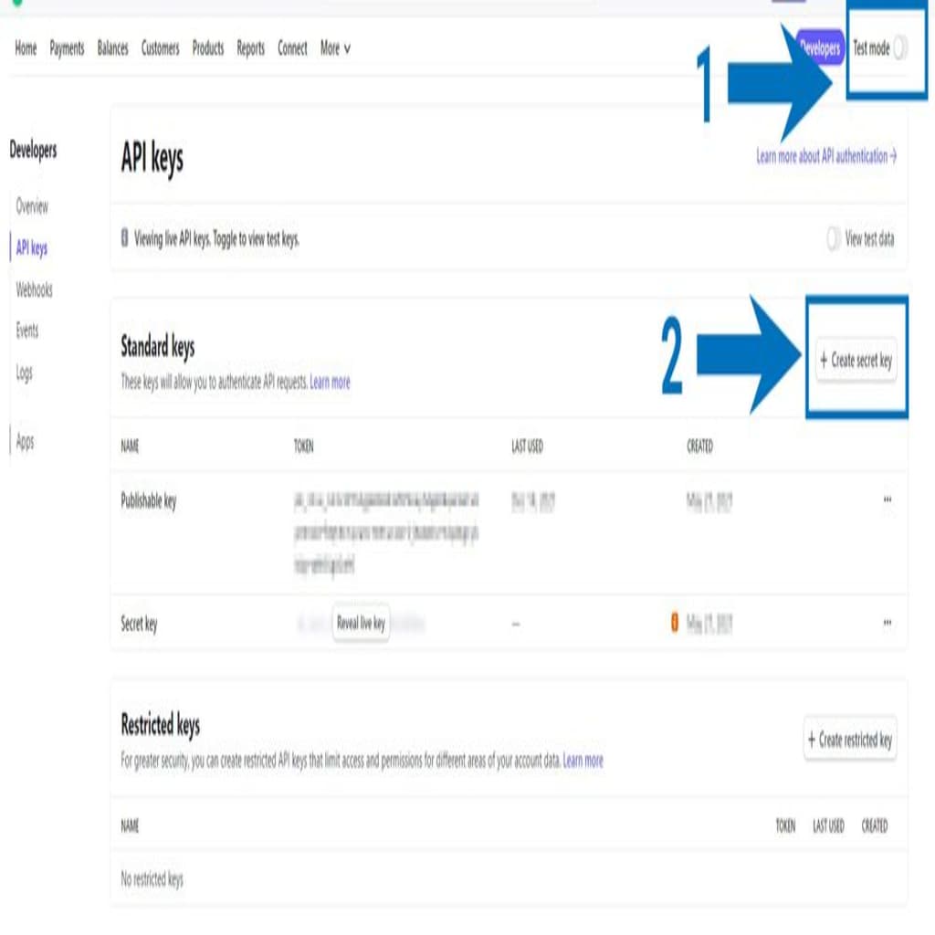 Create live keys in Stripe.