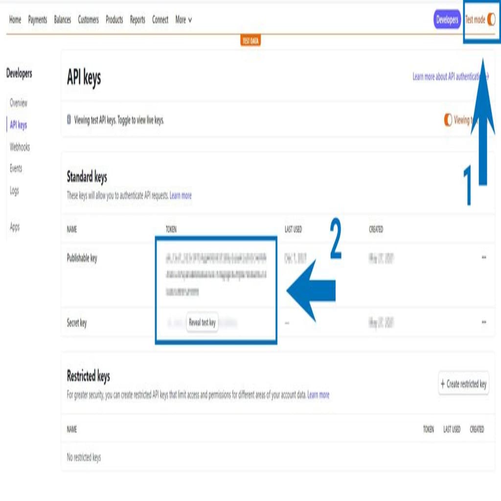 Create test API keys to integrate the payment gateway with Magento.